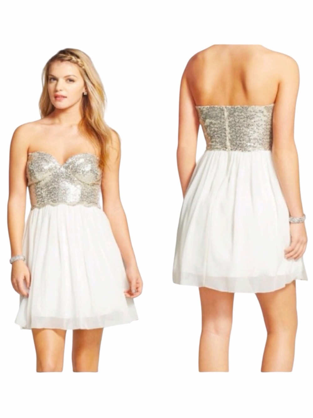 Sequin Seetheart Neckline Strapless Dress Size 3 - Picture 3 of 5